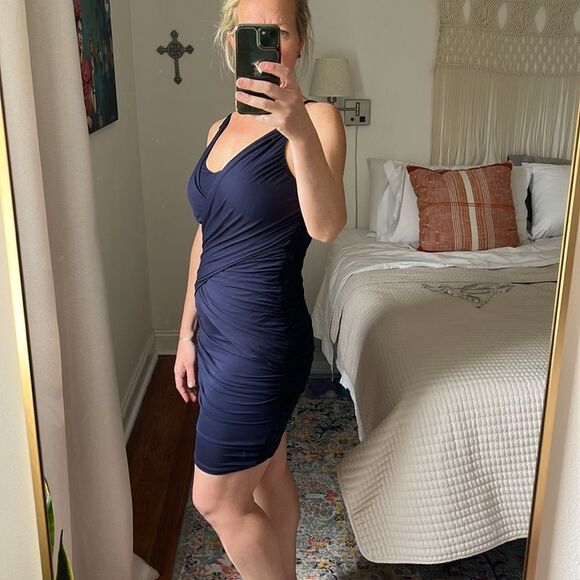 Vince Camuto Dress Womens XS St Barts Navy Blue Night Ruched - Picture 3 of 11